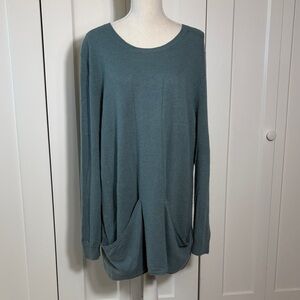 Garnet Hill Women's Teal Long Sleeve Cashmere LinenTop XL